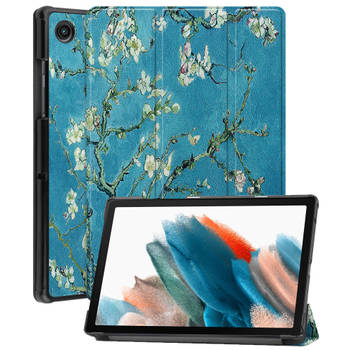 Basey Samsung Galaxy Tab A8 Hoesje Kunstleer Hoes Case Cover -Bloesem