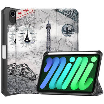 Basey iPad Mini 6 Hoesje Kunstleer Hoes Case Cover -Eiffeltoren