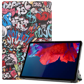 Basey Lenovo Tab P11 Hoesje Kunstleer Hoes Case Cover -Graffity