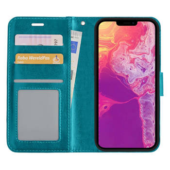 Basey iPhone 13 Pro Hoesje Book Case Kunstleer Cover Hoes -Turquoise