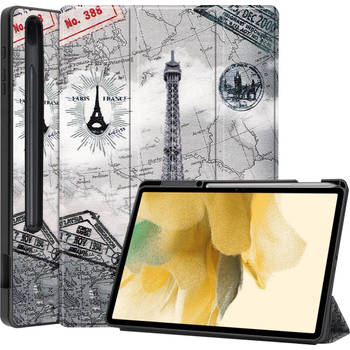 Basey Samsung Galaxy Tab S7 FE Hoesje Kunstleer Hoes Case Cover -Eiffeltoren
