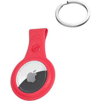 Basey Airtag-Sleutelhanger Hoesje Leer - Sleutelhanger Hoes AirTag Case - Rood
