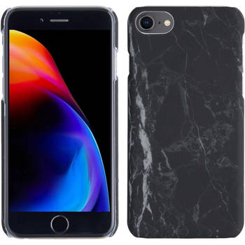 Basey Hoes Geschikt voor iPhone SE 2020 Hoesje Marmer Case Marmeren Cover Hoes Hardcover - Zwart