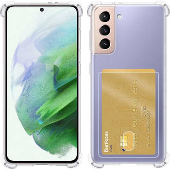 Basey Samsung S21 Plus Hoesje Met Pasjeshouder Card Case Shock Hoes - Transparant