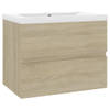 The Living Store Sonoma Eiken Wastafelkast - 60 x 38.5 x 45 cm - Keramieken Inbouwwastafel