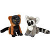 Apen serie zachte pluche knuffels 2x stuks - Ringstaart Maki en Vari Aapje van 18 cm - Knuffel bosdieren