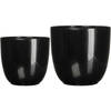 Plantenpot/bloempot zwart glans keramiek - set 2x - D22 en D25 cm - Plantenpotten