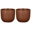 2x stuks Plantenpot/bloempot keramiek mat bruin stripes patroon - D11/H9 cm - Plantenpotten