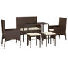 vidaXL 6-delige Loungeset met kussens poly rattan bruin