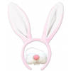Paashaas/konijn oren diadeem roze/wit met tandjes/snuitje voor volwassenen - Verkleedhoofddeksels