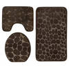 Homely luxe 3 delige badkamermatten set met antislip - toilet badkamer wc bril mat - TR-6 3D stone look donkerbruin