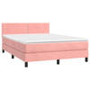 vidaXL Boxspring met matras fluweel roze 140x190 cm