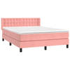 vidaXL Boxspring met matras fluweel roze 140x190 cm