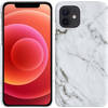 Basey Hoes Geschikt voor iPhone 12 Mini Hoesje Marmer Case Marmeren Cover Hoes Hardcover - Wit