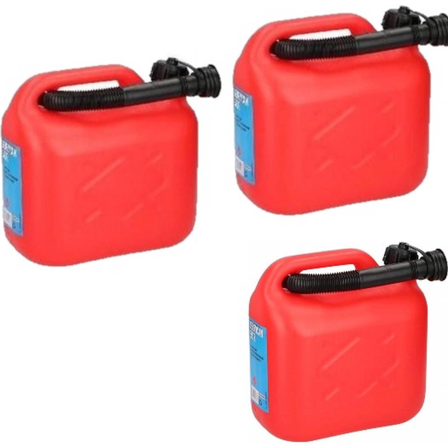 Synx Tools 3x Jerrycan benzine 10L Rood voor brandstof en Water - Auto Tank- inclusief schenktuit / Met Tuit - benzine