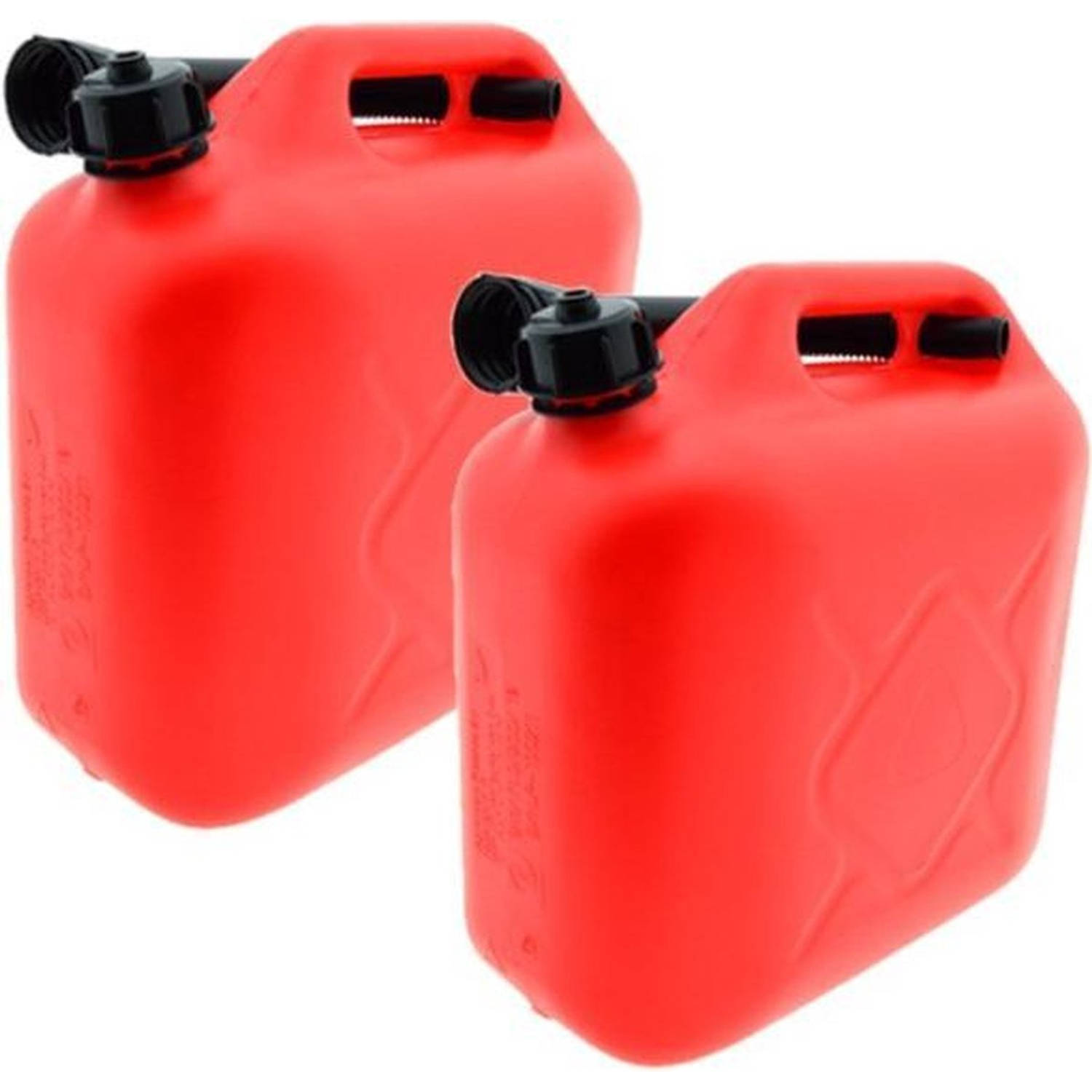 Synx Tools 2x Jerrycan benzine 10L Rood voor brandstof en Water - Auto Tank- inclusief schenktuit / Met Tuit - benzine