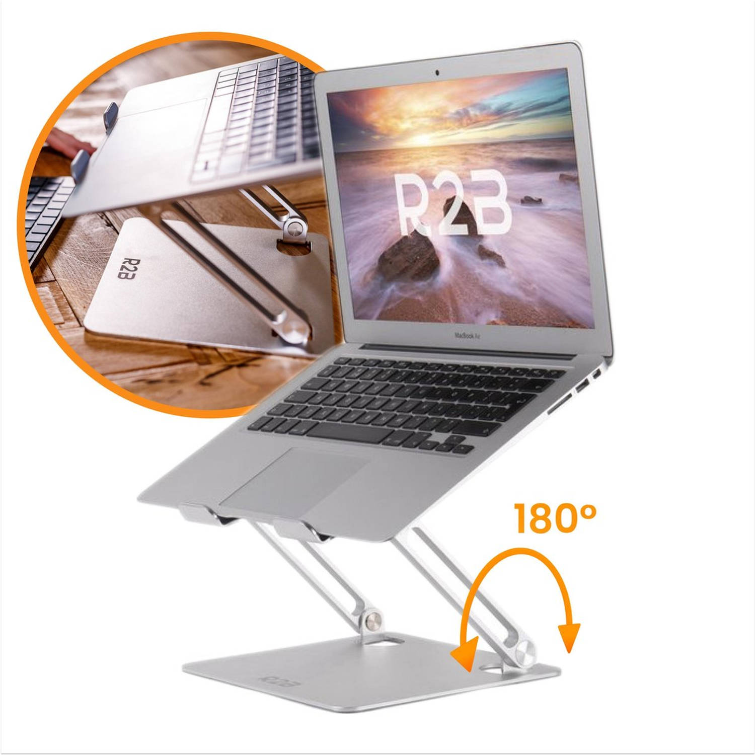 R2b Laptop Standaard Verstelbaar En Opvouwbaar Model Den Bosch Zilver 10 T-m 17 Inch Laptoptafel