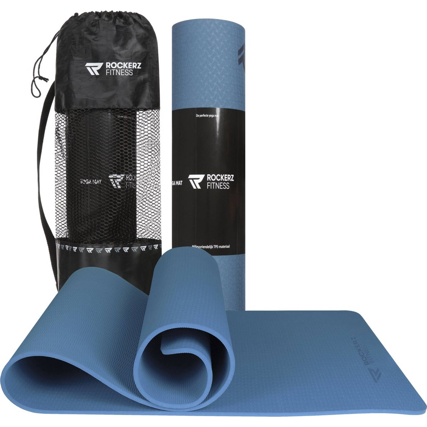 Yoga Mat Fitness Mat Blauw Sport Mat Yogamat Anti Slip & Eco Extra Dik Duurzaam Tpe Materiaal Incl D