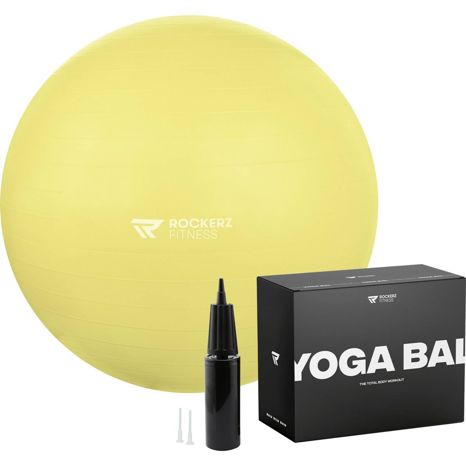Rockerz Fitness® - Yoga bal inclusief pomp - Pilates bal - Fitness bal - Zwangerschapsbal - Goede houding bij het thuiswerken - 65 cm - kleur: Geel - Moederdag cadeautje