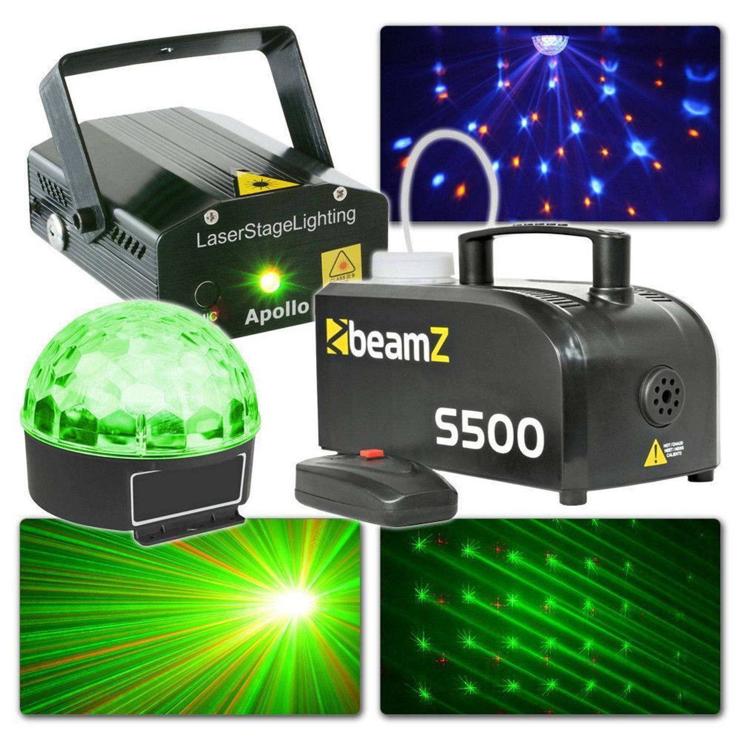 Beamz licht en laser disco set (met Jelly Ball, laser en rookmachine)