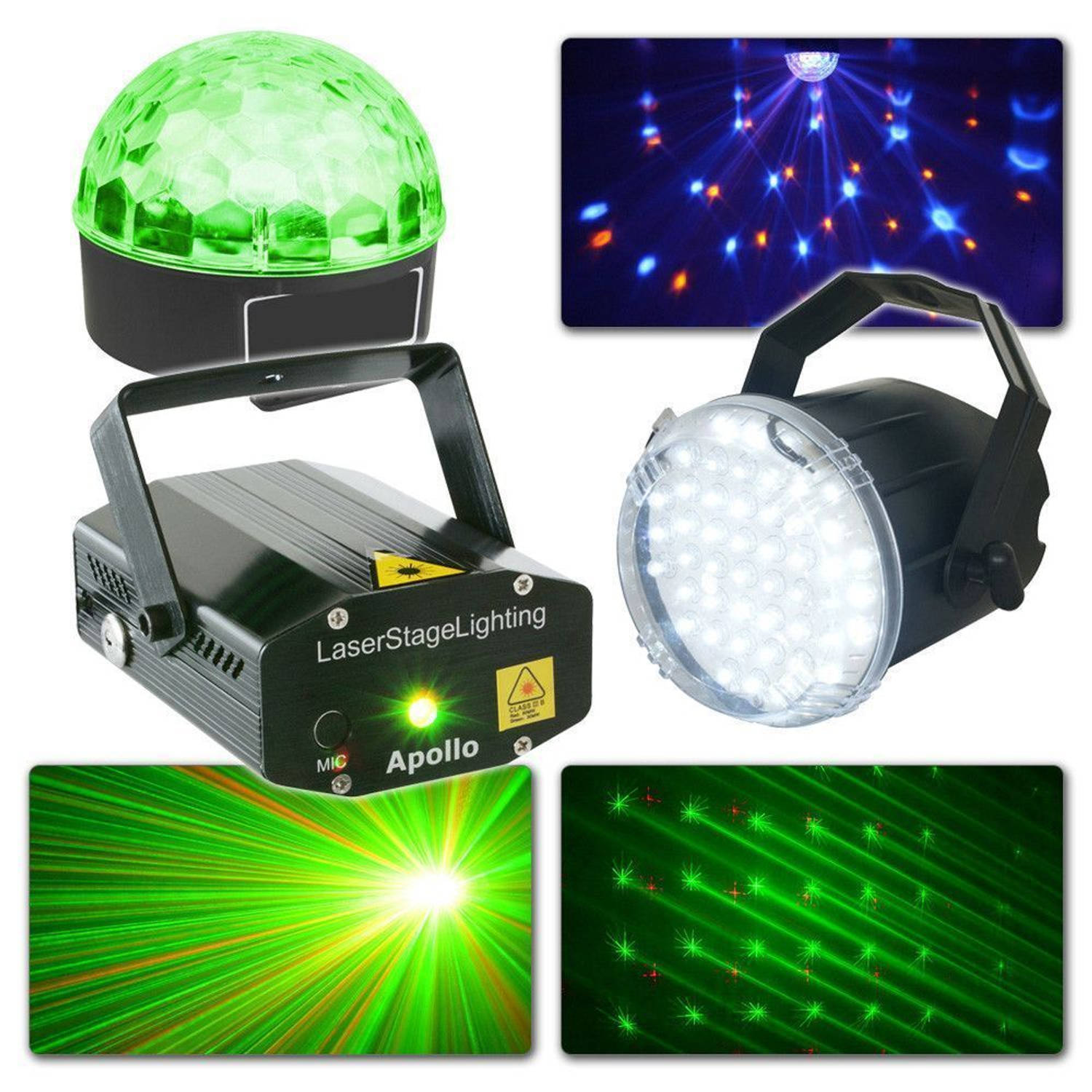 BeamZ Complete Lichtset met Laser, Jelly Ball en stroboscoop