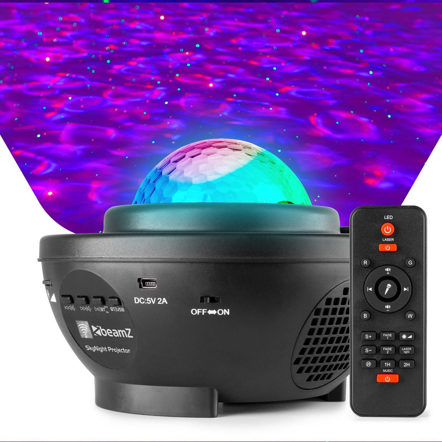 Discolamp Beamz Skynight Sterren Projector Rood-Groen Met Watergolven En Bluetooth Speaker