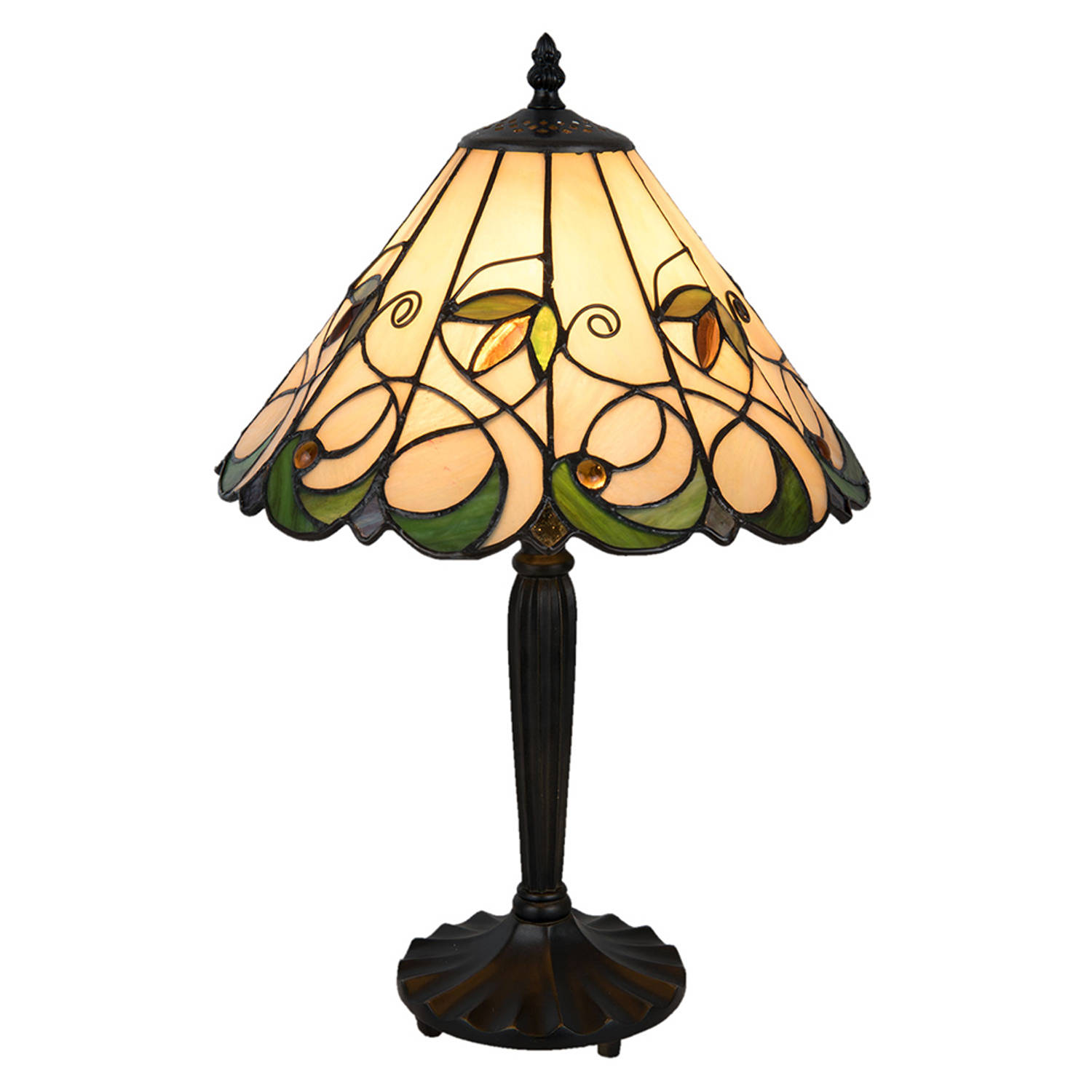 HAES DECO - Tiffany Tafellamp Beige, Groen Ø 31x48 cm Fitting E27 / Lamp max 1x60W