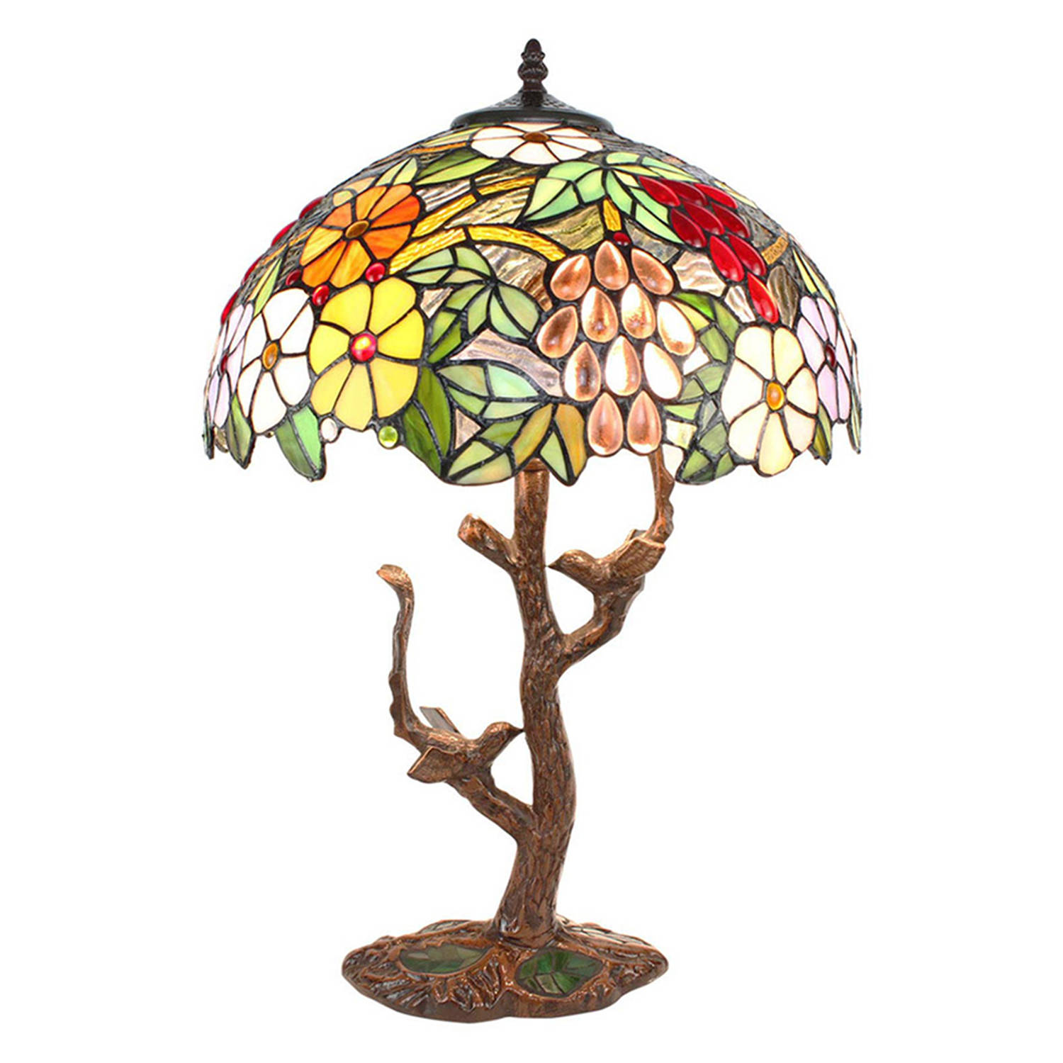 HAES DECO - Tiffany Tafellamp Blauw, Groen, Rood Ø 41x57 cm Fitting E27 / Lamp max 2x60W