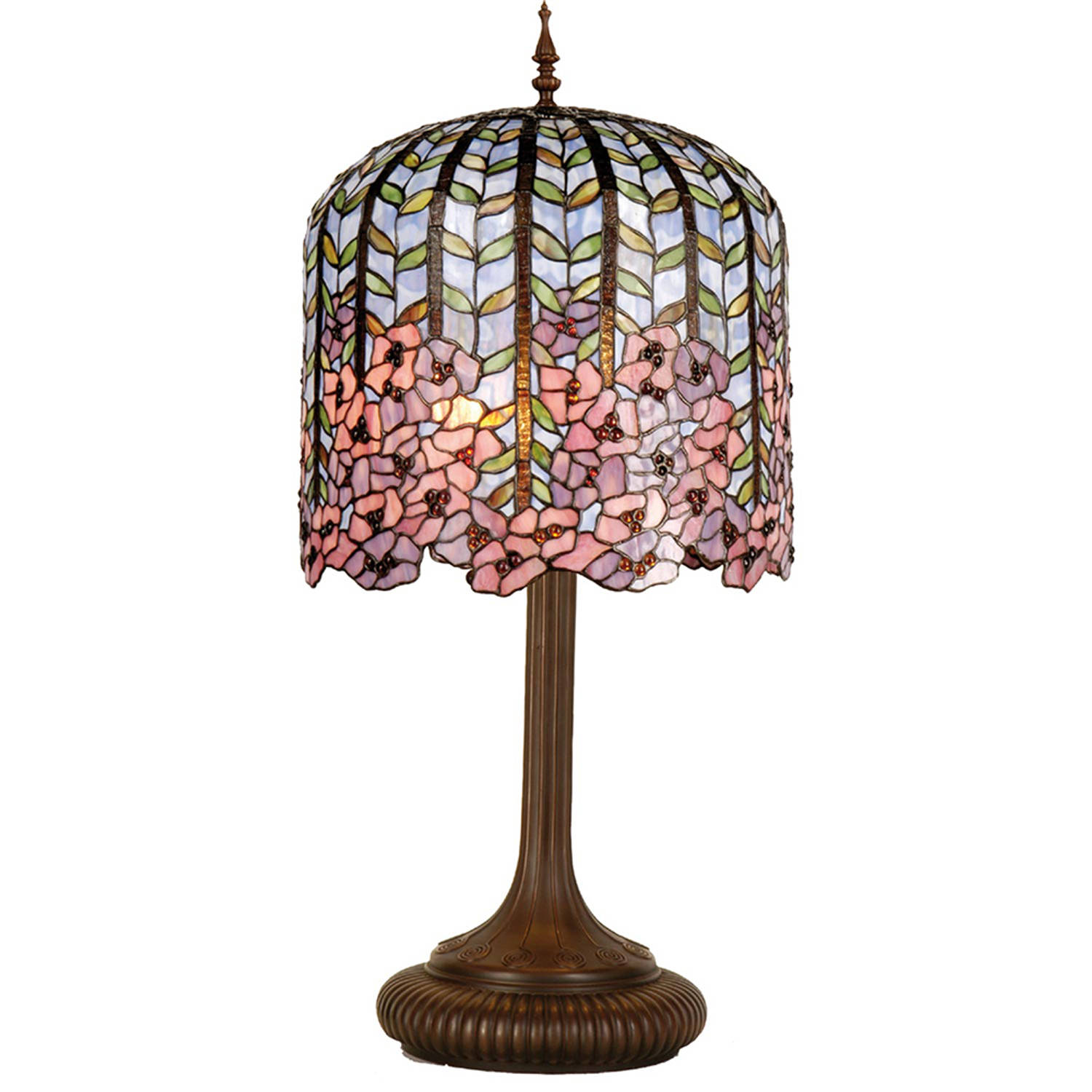 HAES DECO - Tiffany Tafellamp Blauw, Roze Ø 40x84 cm Fitting E27 / Lamp max 3x60W