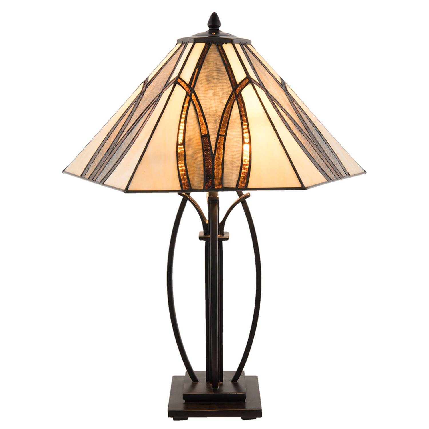 HAES DECO - Tiffany Tafellamp Bruin, Beige 51x44x66 cm Fitting E27 / Lamp max 2x60W