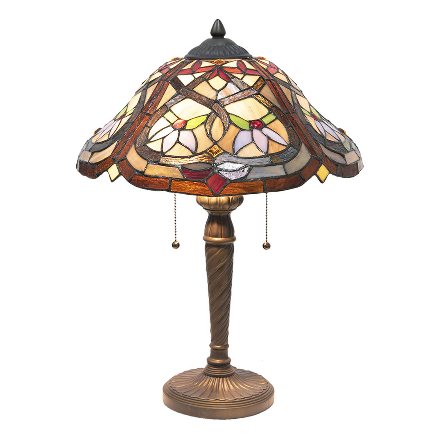 HAES DECO - Tiffany Tafellamp Ø 40x54 cm Bruin Rood Glas Tiffany Bureaulamp Tiffany Lampen