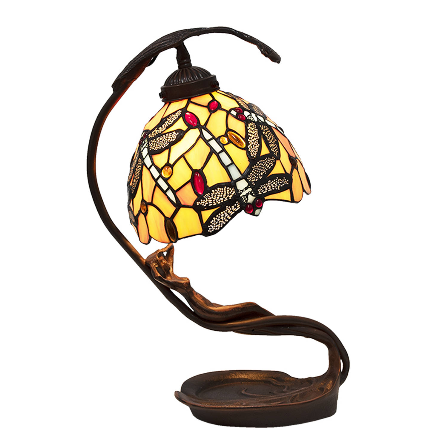HAES DECO - Tiffany Tafellamp Geel 28x20x40 cm Fitting E14 / Lamp max 1x25W