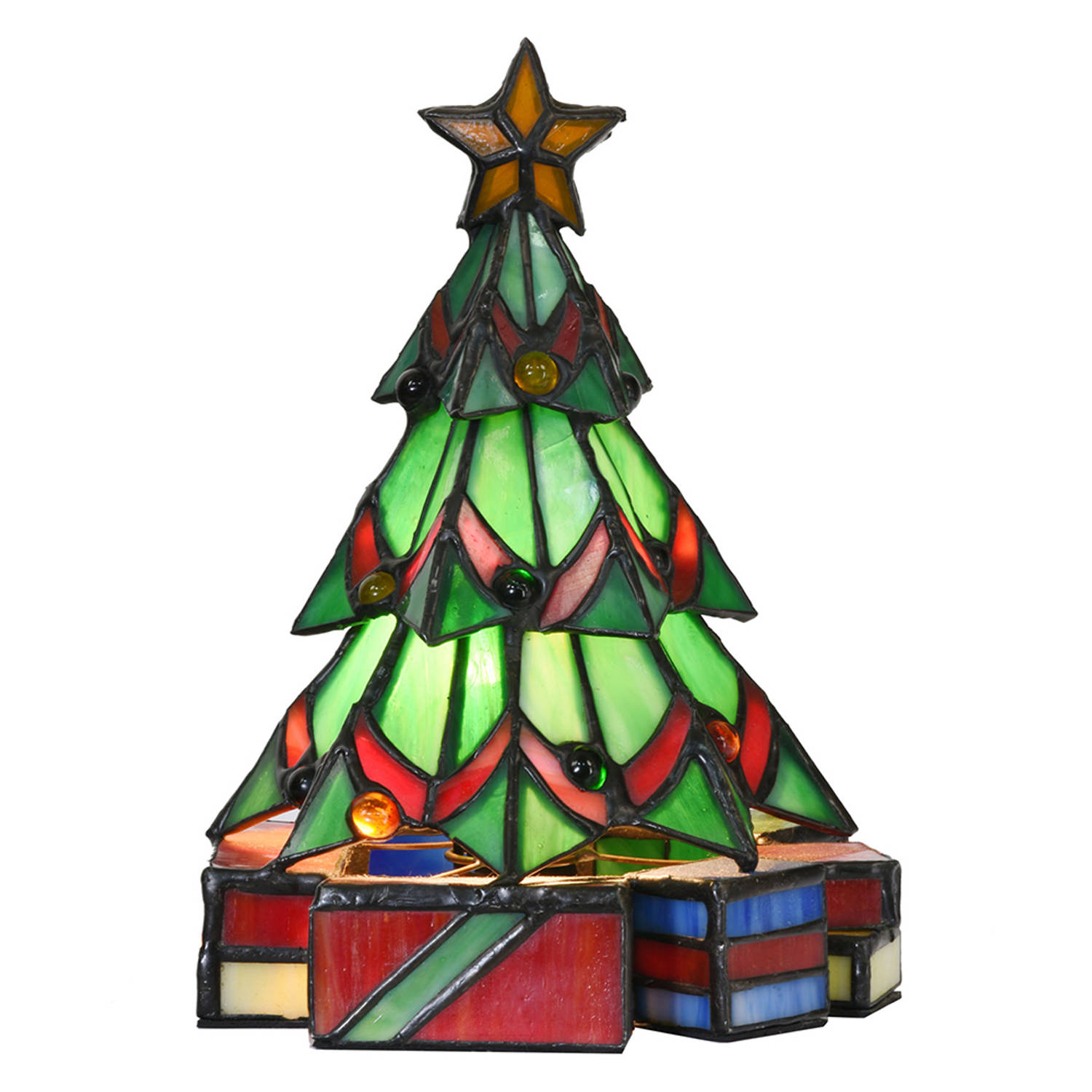 HAES DECO - Tiffany Tafellamp Kerstboom 17x17x23 cm Groen Glas Tiffany Bureaulamp Tiffany Lampen Glas in Lood
