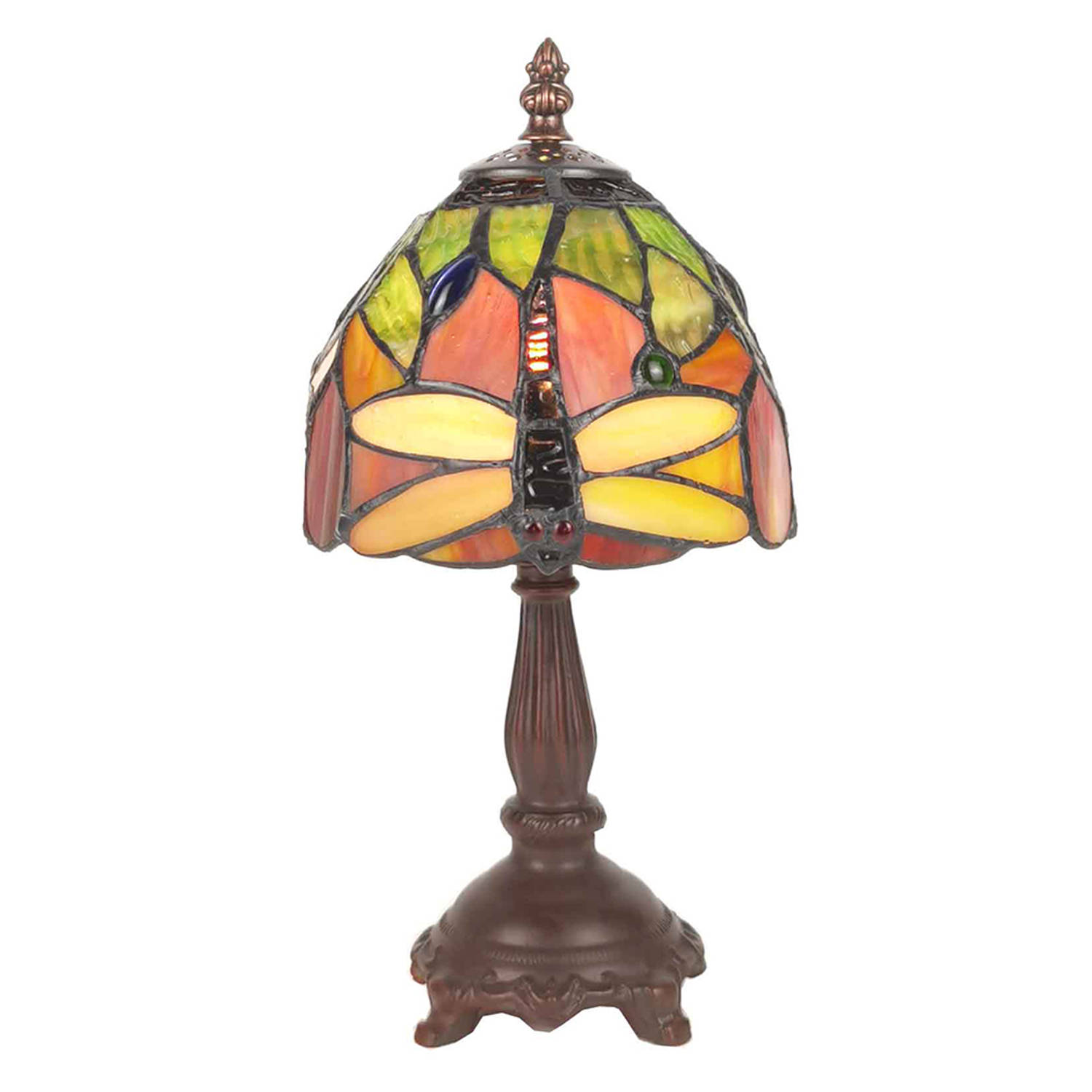 HAES DECO - Tiffany Tafellamp Ø 15x30 cm Groen Kunststof Glas Libelle Tiffany Bureaulamp Tiffany Lampen Glas in Lood