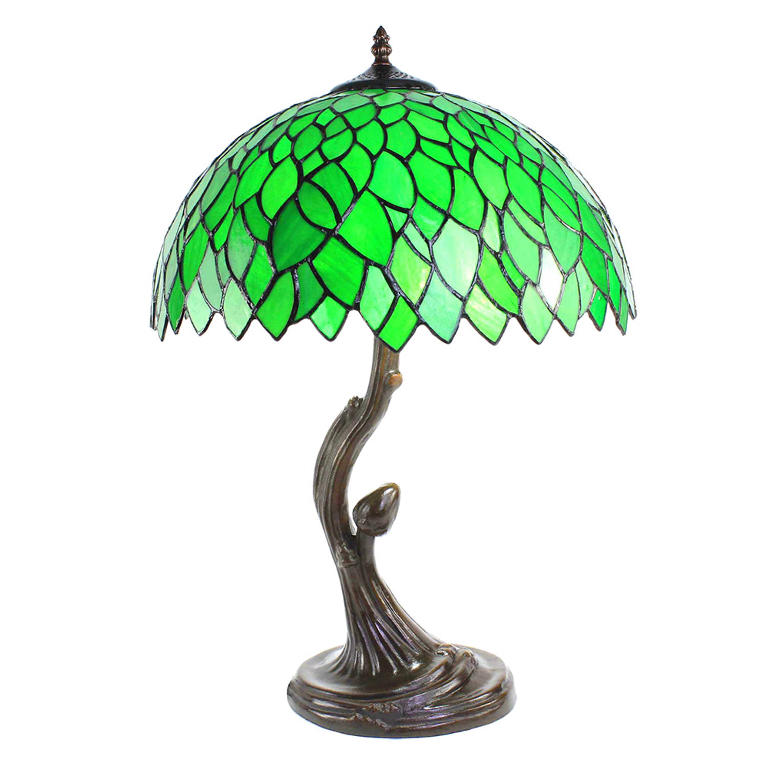 HAES DECO - Tiffany Tafellamp Groen Ø 41x57 cm Fitting E27 / Lamp max 2x60W