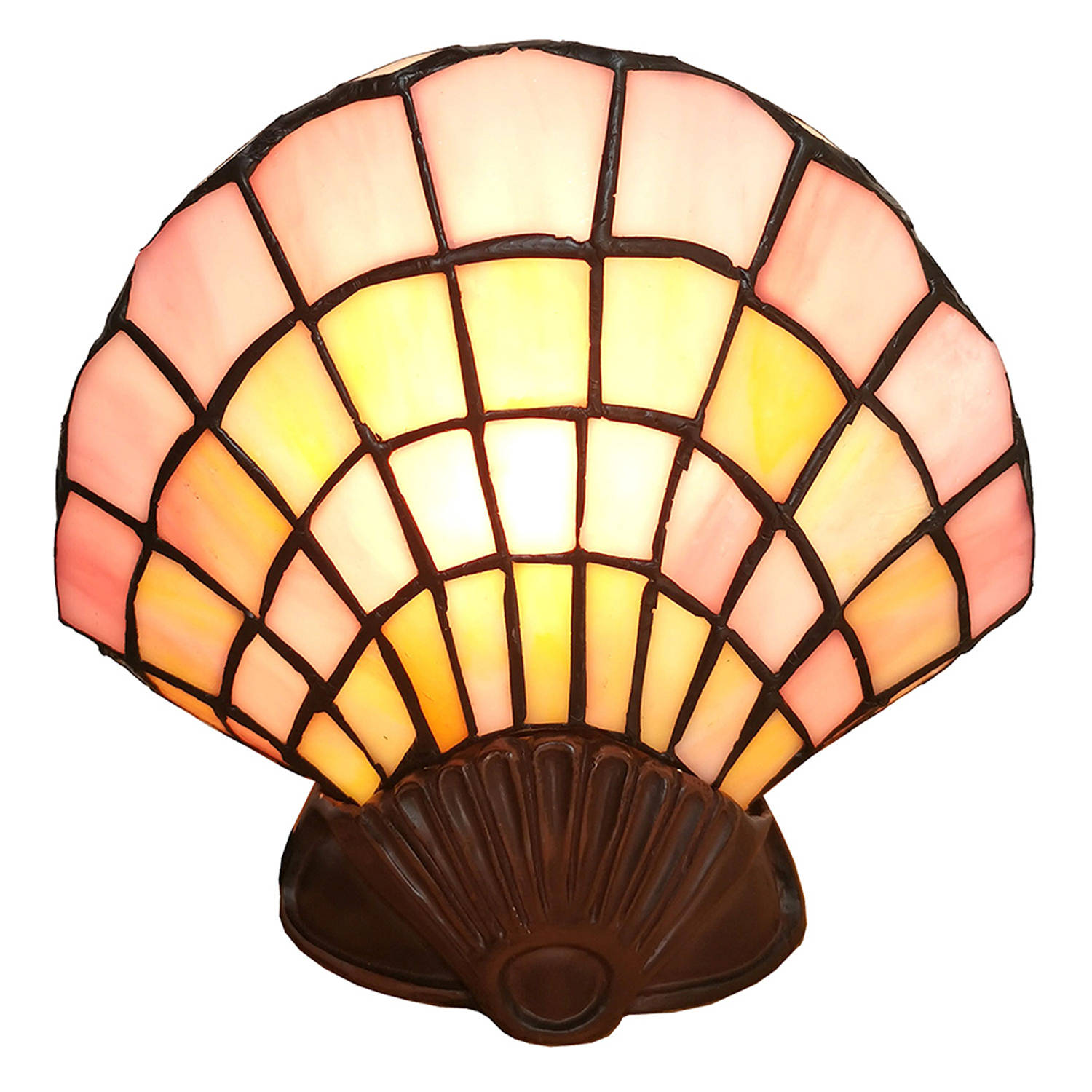 HAES DECO - Tiffany Tafellamp Schelp Beige, Bruin 25x20 cm Fitting E14 / Lamp max 1x25W