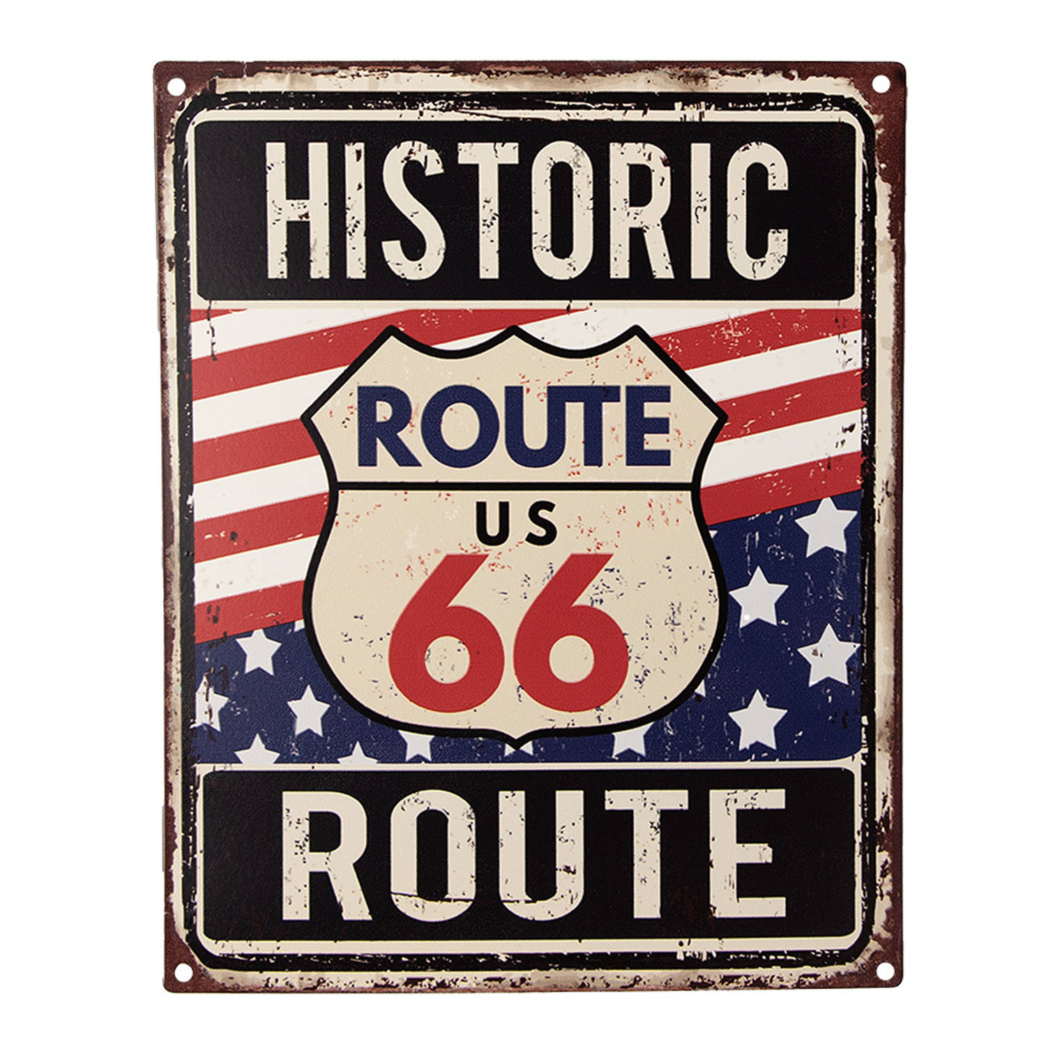 Clayre & Eef Tekstbord 20x25 Cm Blauw Rood Ijzer Historic Route Route 66 Wandbord Spreuk Wandplaat B
