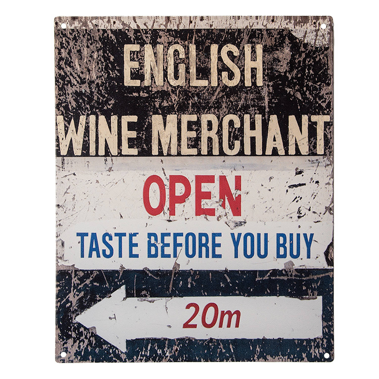 Clayre & Eef Tekstbord 20x25 Cm Beige Ijzer English Wine Merchant Wandbord Spreuk Wandplaat Beige Wa
