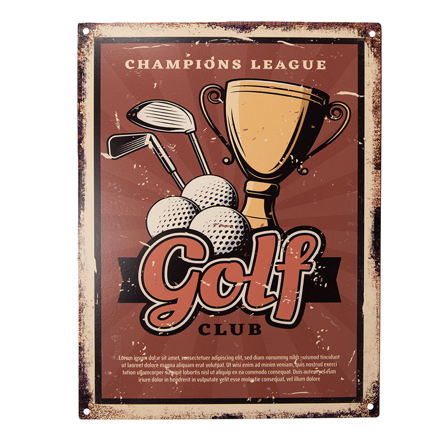 Clayre & Eef Tekstbord 25x33 Cm Bruin Ijzer Golf Club Wandbord Spreuk Wandplaat Bruin Wandbord Spreu