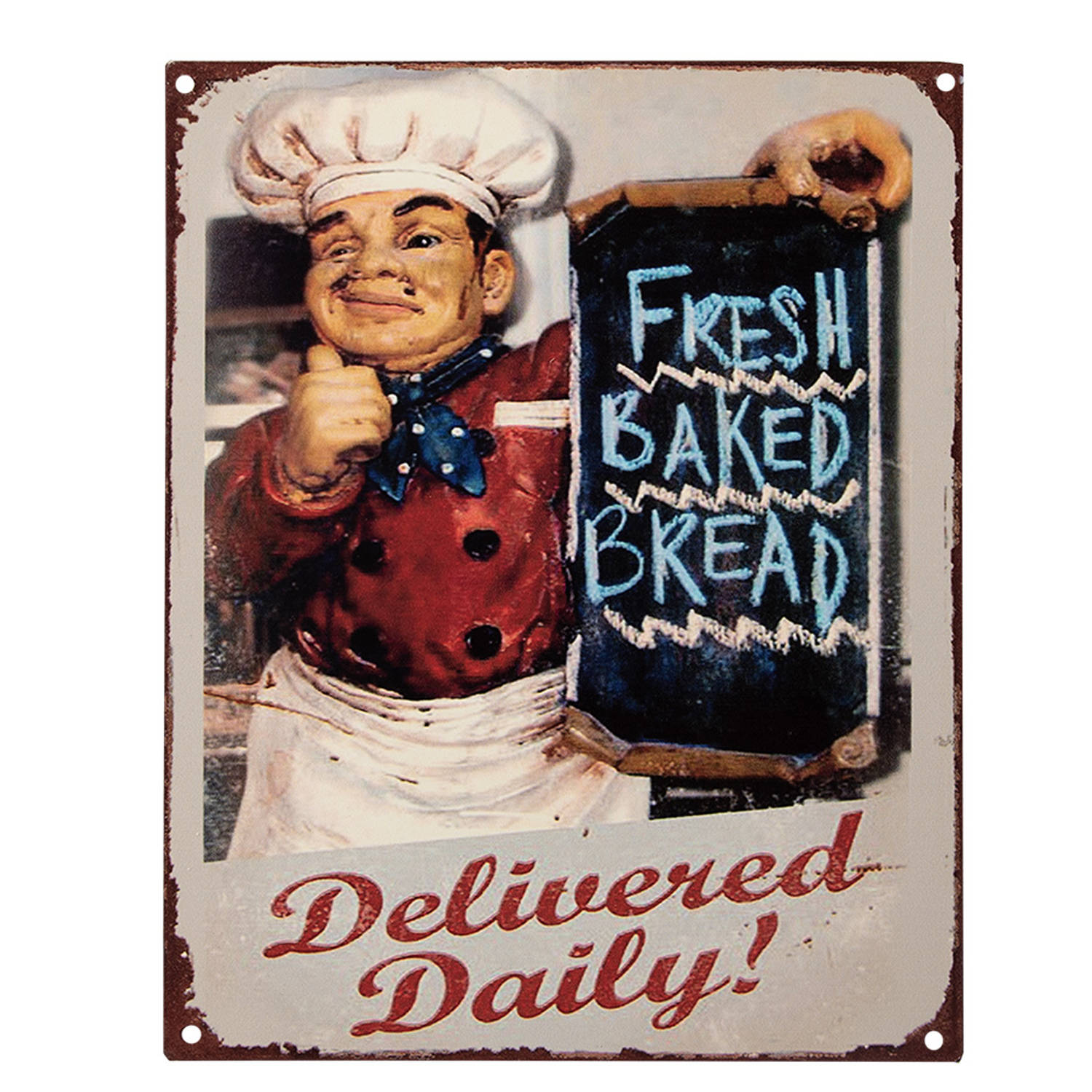 Clayre & Eef Tekstbord 20x25 Cm Beige Ijzer Bakker Fresh Baked Bread Wandbord Spreuk Wandplaat Beige