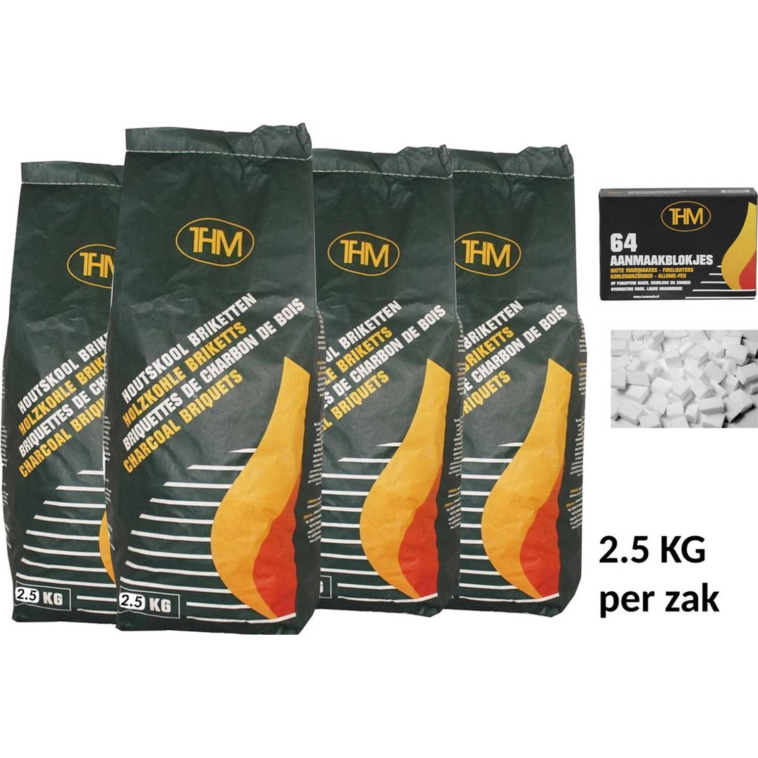 4 X houtskoolbriketten van 2.5 KG inclusief aanmaakblokjes 64 Stuks - Barbecue - BBQ - 4 Stuks - Totaal 10 KG