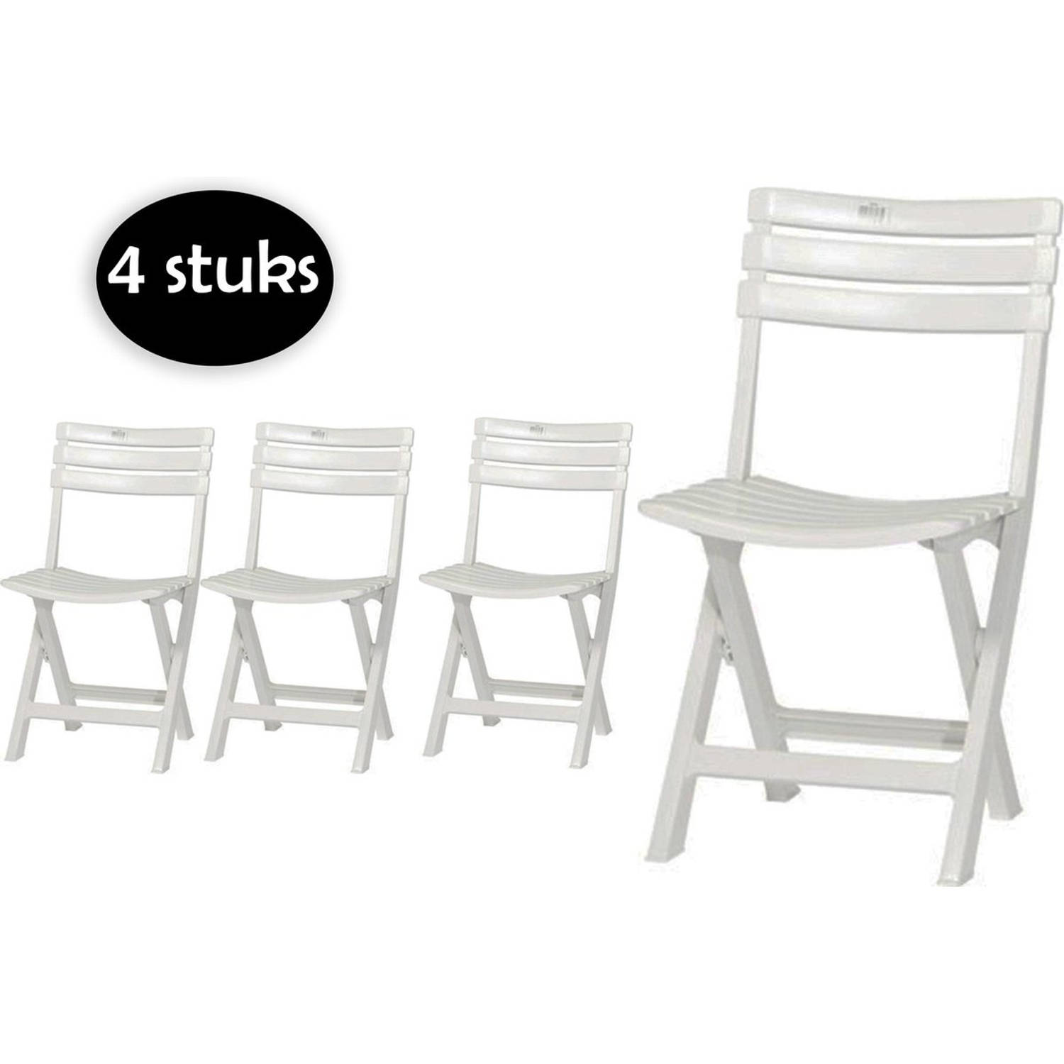 4 Stuks Witte Kunststof Klapstoelen Voor Binnen Of Buiten - 4x Robuuste Kunststof Klapstoel Wit Tuinstoel