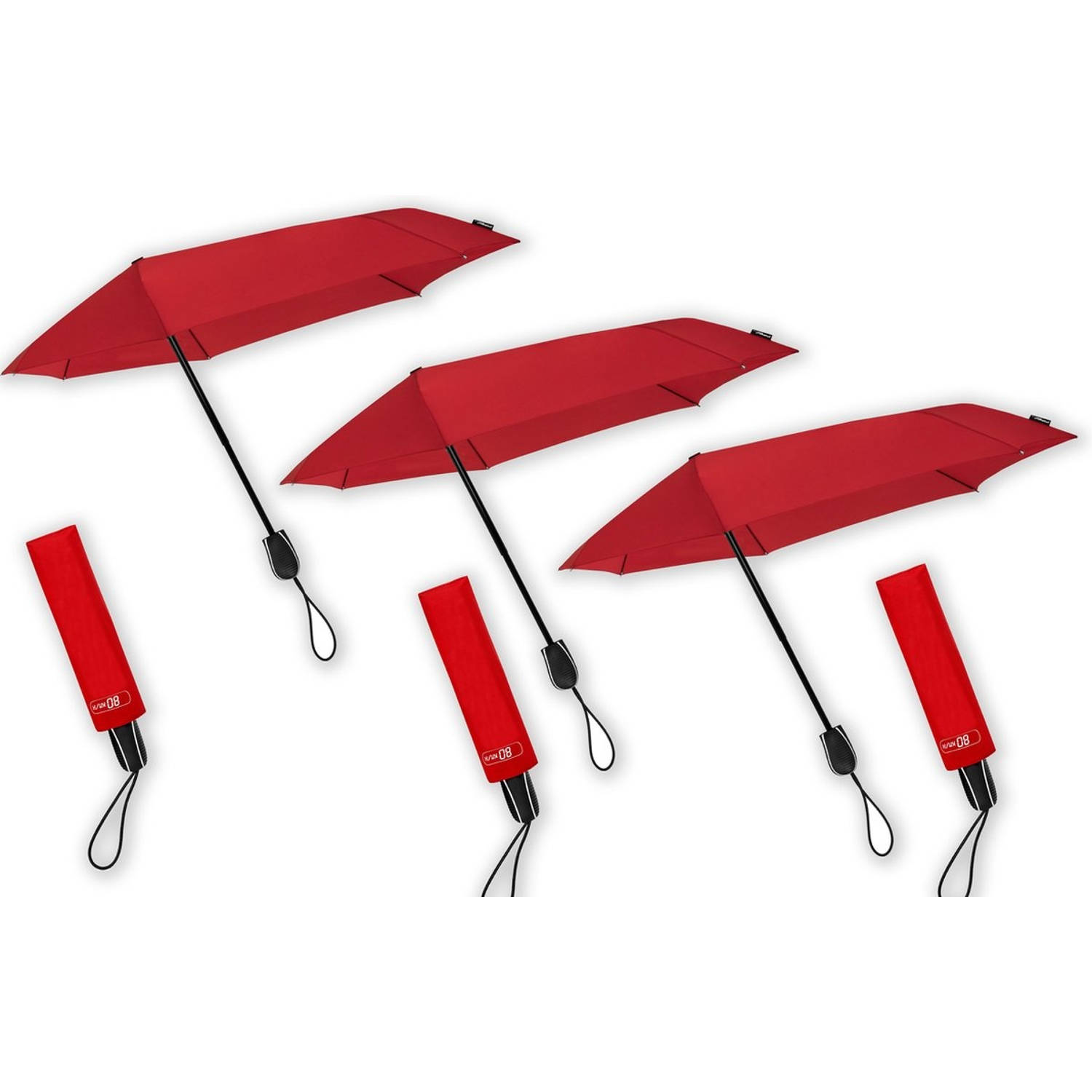 Paraplu tegen storm tot 80 km - 3 stuks in de verpakking - Stormparaplu geschikt voor Windvlagen tot 80km/h - Ø 100 cm - Rood