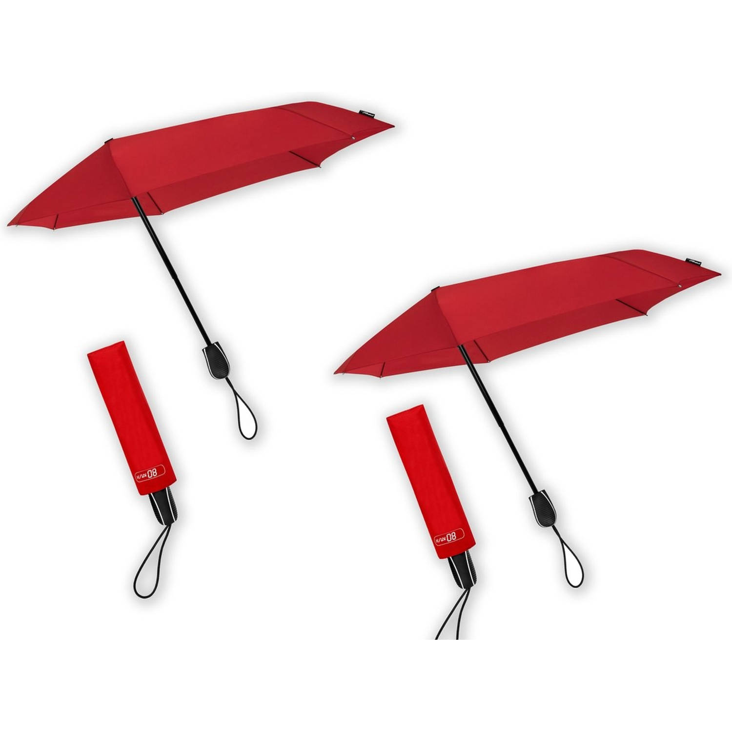 Paraplu tegen storm tot 80 km - 2 stuks in de verpakking - Stormparaplu geschikt voor Windvlagen tot 80km/h - Ø 100 cm - Rood