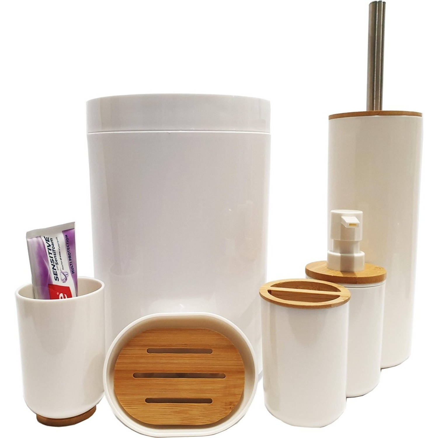 Toiletborstel - 6 stuks Badkamer & toiletset - toiletborstel bamboe deksel - toiletborstel - Premium WC borstel