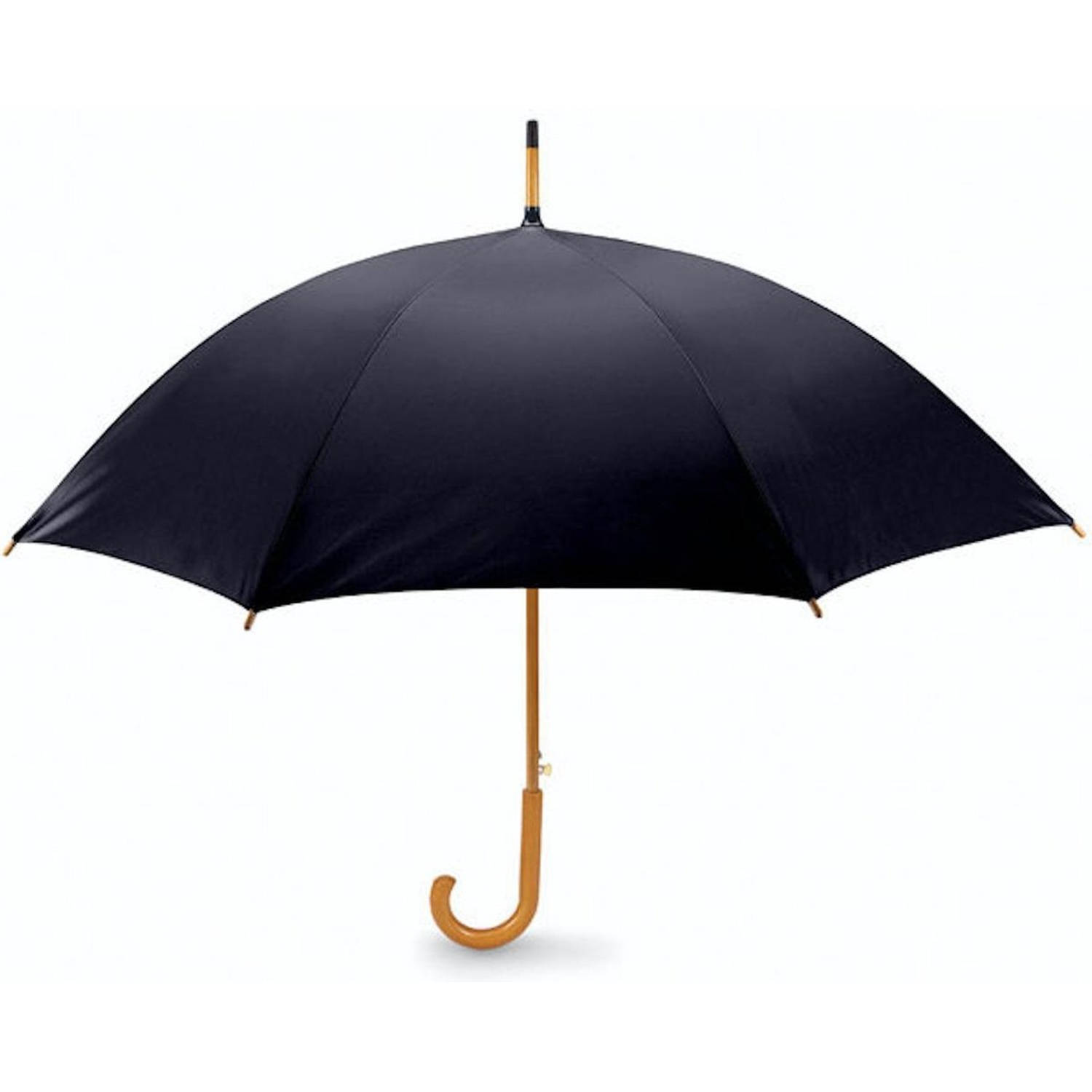 Paraplu met houten handvat - paraplu&apos;s - Houten Paraplu - Kwaliteit paraplu Zwart