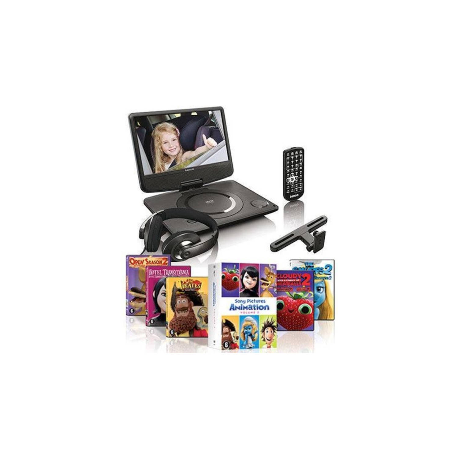 Lenco DVP-935 Portable DVD-speler met batterij 9 inch Zwart