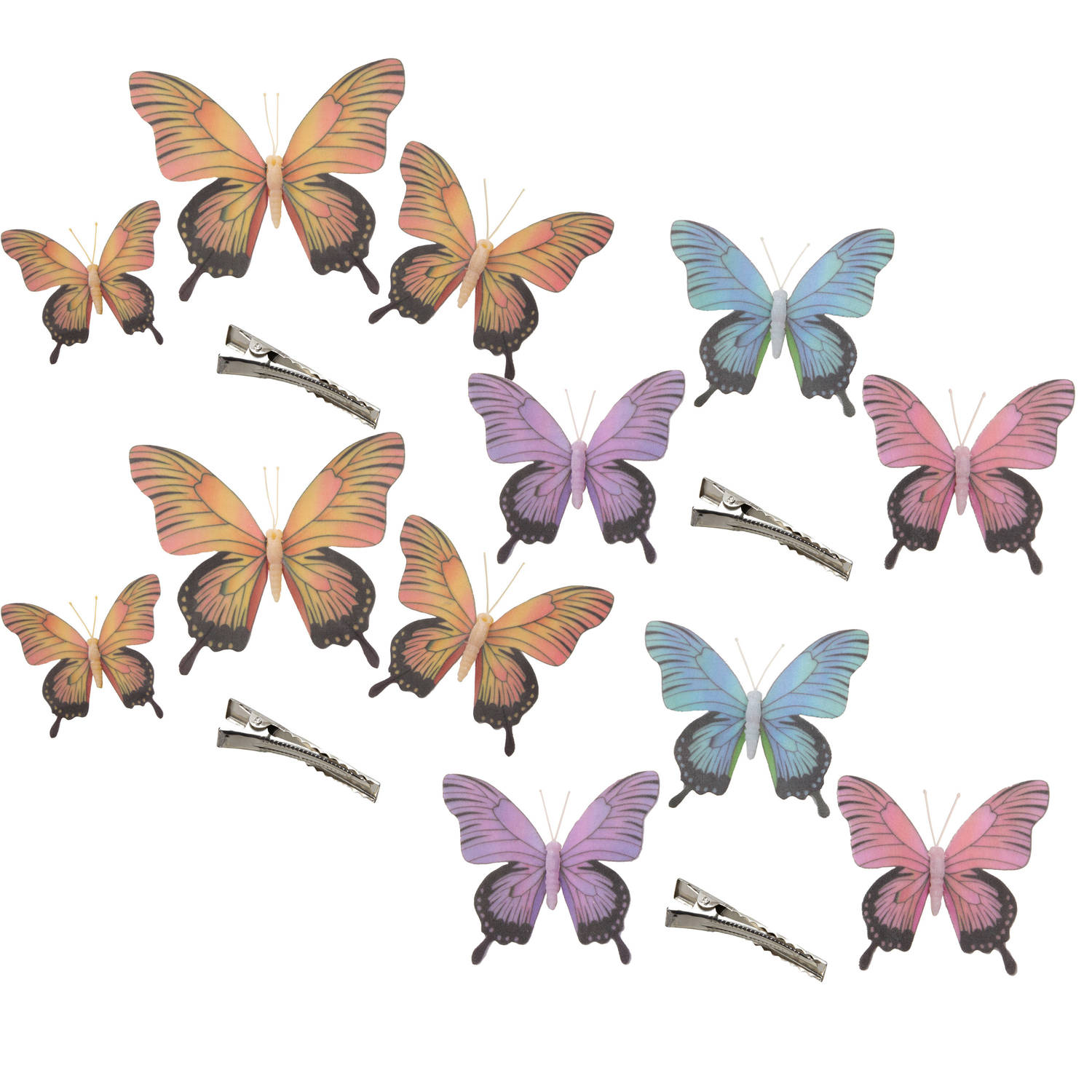 Othmar Decorations Decoratie Vlinders Op Clip 12x Stuks Paars-blauw-roze-geel Hobbydecoratieobject