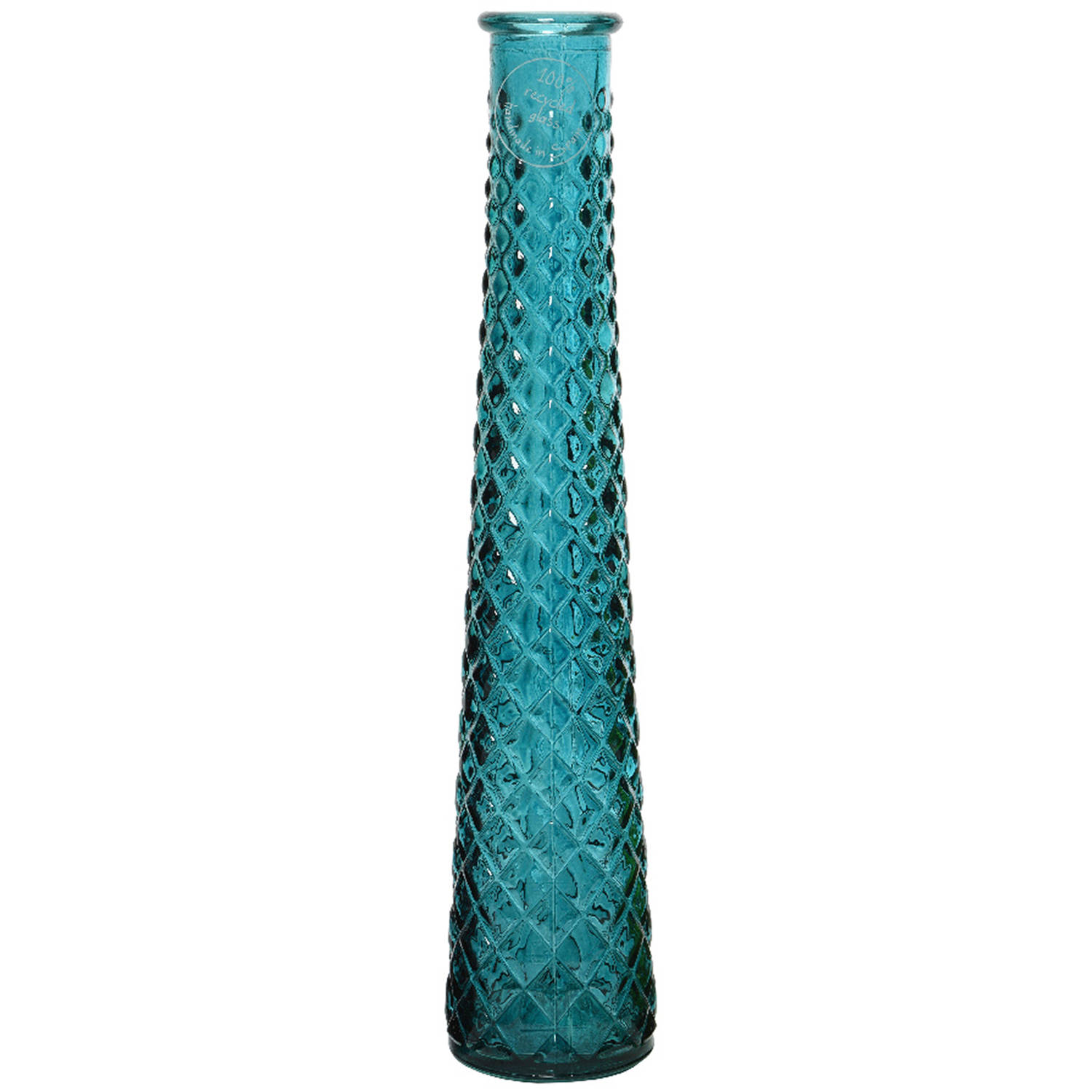 maat Componeren Remmen Vaas/bloemenvaas van gerecycled glas - D7 x H32 cm - blauw - Vazen | Blokker