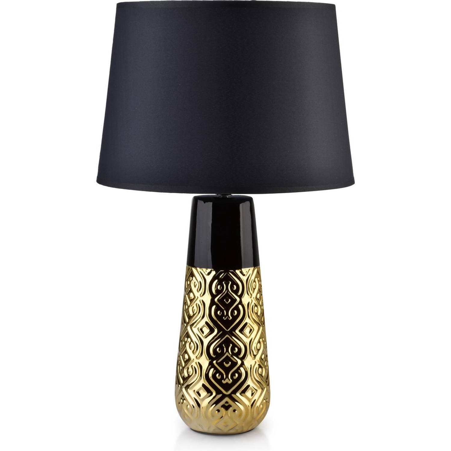 Mondex Luna Orient Gold tafellamp keramiek met stoffen kap zwart-goud